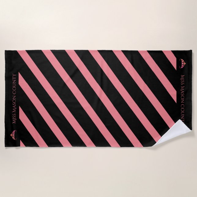 Miss America Rodeo Coral Stripe Crown Beach Towel (Front)