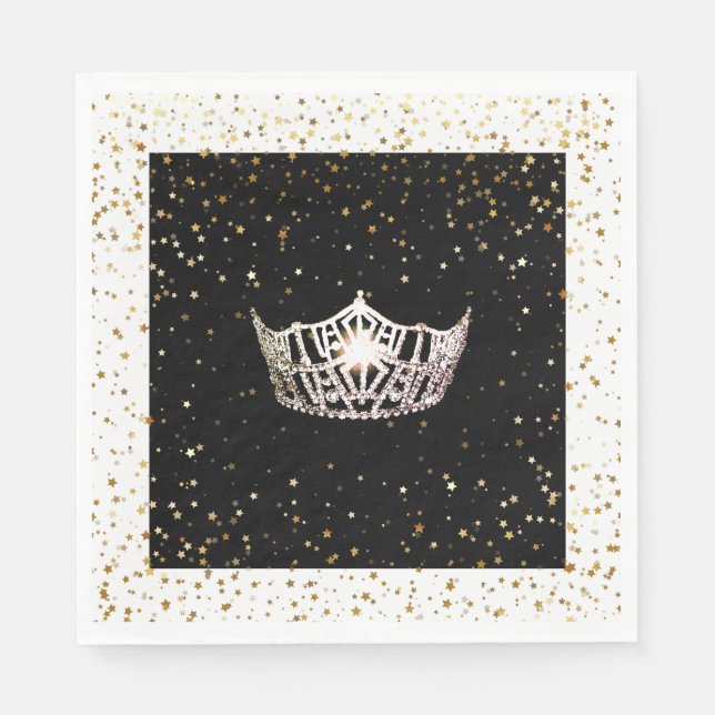 Miss America Silver Crown Gold Stars Paper Napkin (Front)
