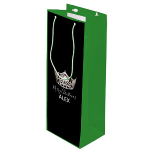 Miss America Silver Crown Green Gift Bag-Christmas Wine Gift Bag