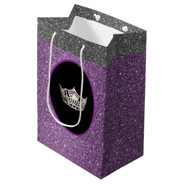 Miss America Silver Crown Purpl FX GlitterGift Bag (Front Angled)