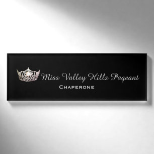 Miss America Silver Crown Rectangle Name Tag