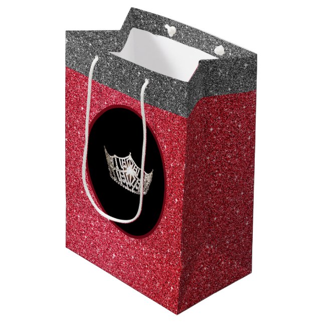 Miss America Silver Crown Red FX GlitterGift Bag (Front Angled)
