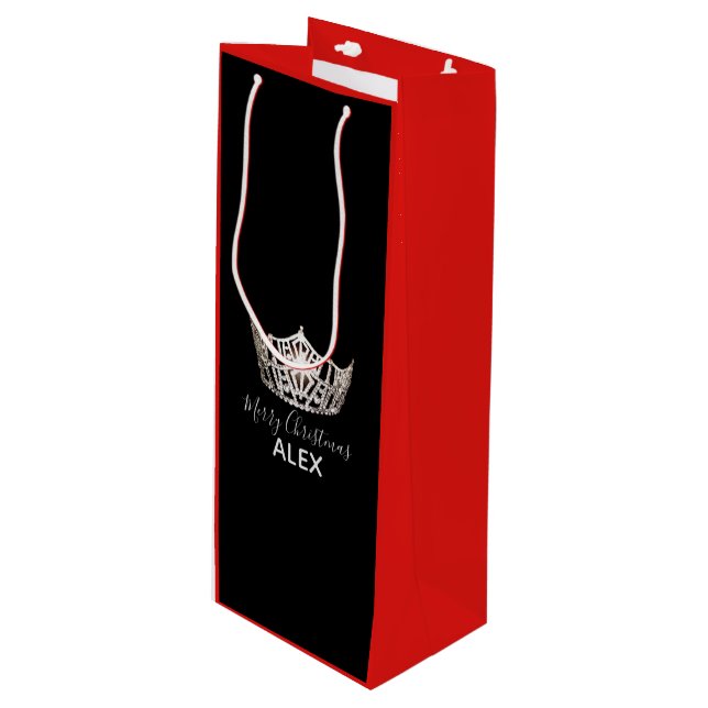 Miss America Silver Crown Red Gift Bag-Christmas Wine Gift Bag (Front Angled)