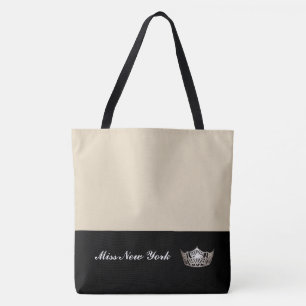 Miss America Silver Crown Tote Bag-Large Beige Bag