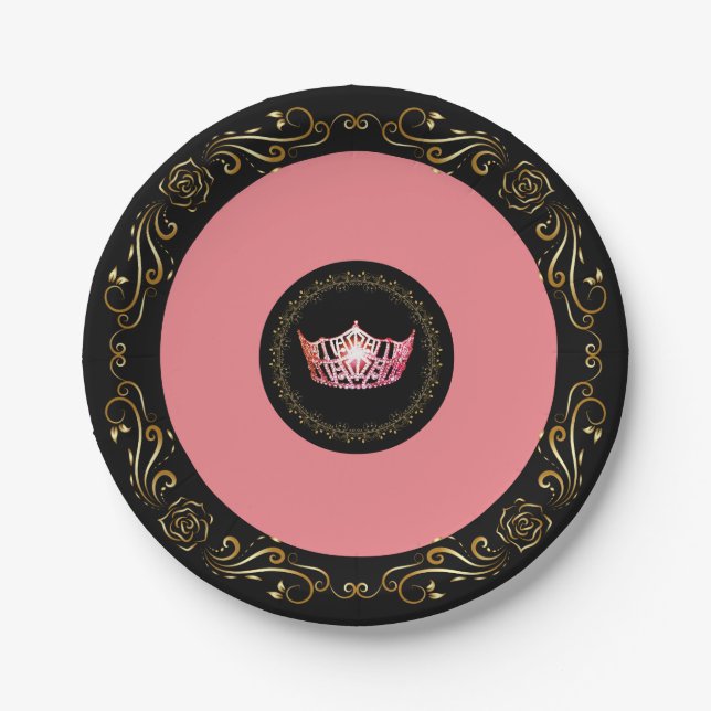 Miss America style Black Coral 7" Paper Plates (Front)