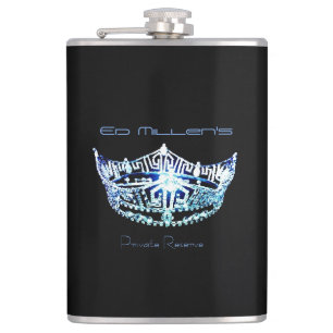 Miss America style Blue Crown Flask Custom Name