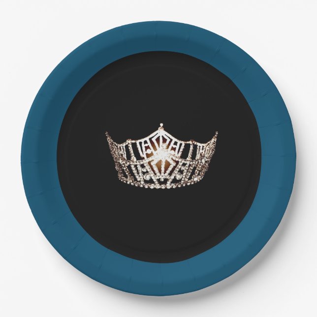 Miss America style Champagne Crown 9" Paper Plates (Front)
