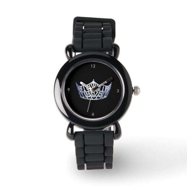 Miss America style Crown Silver Glitter Watch (Front)