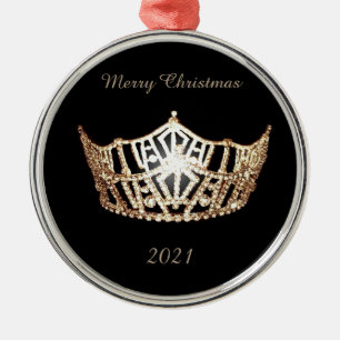 Miss America style Gold Crown Christmas Ornament
