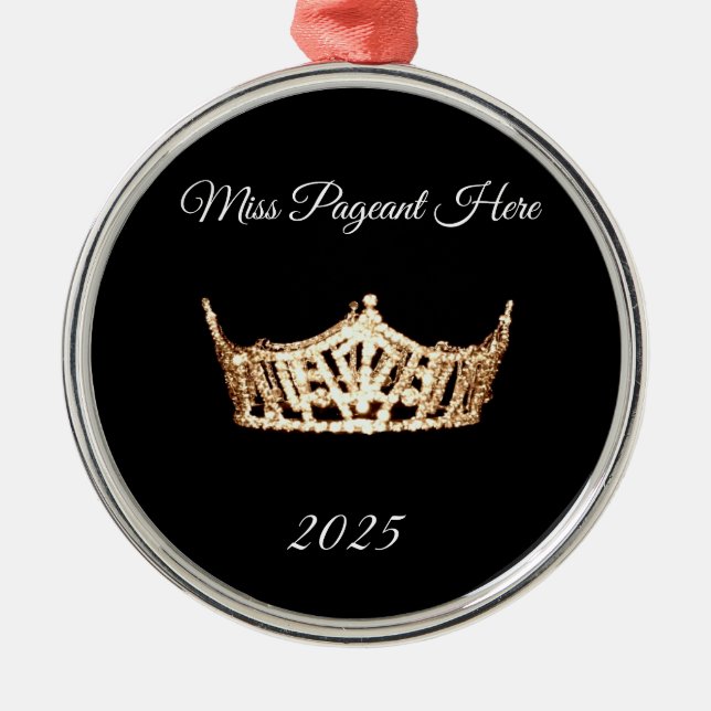 Miss America style Gold Crown Christmas Ornament (Front)