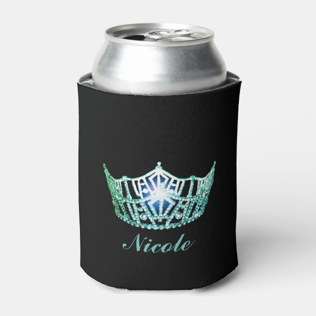 Miss America style Green Crown Custom Can Cooler (Can Front)