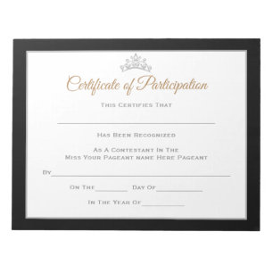Miss America style Pageant Certificates-Particptn Notepad