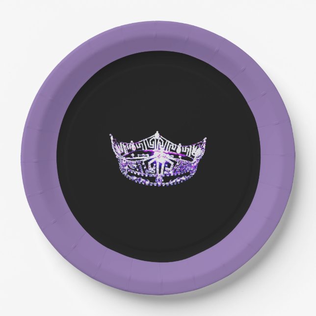 Miss America style Purple Crown 9" Paper Plates (Front)