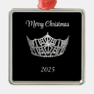 Miss America style Silver Crown Christmas Ornament