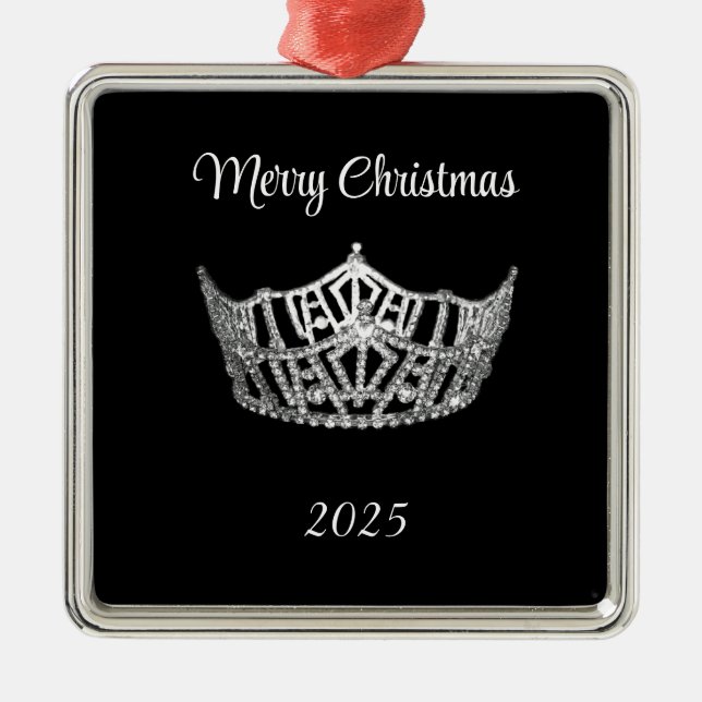 Miss America style Silver Crown Christmas Ornament (Front)