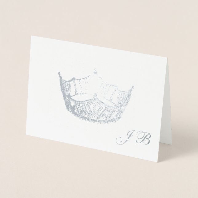Miss America Style Silver Foil Crown Monogram Card (Front)
