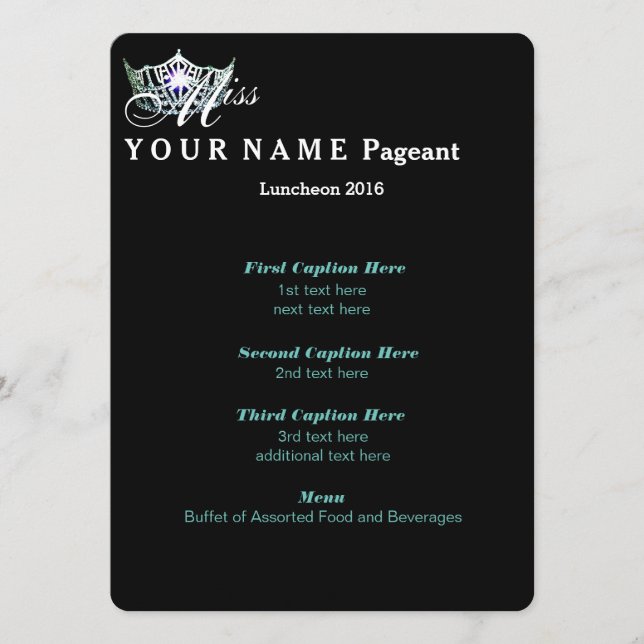 Miss America Teal Crown Luncheon Program Card (Front)