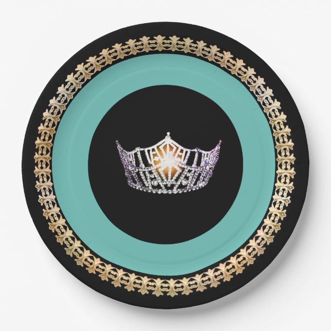 Miss America Turquoise Crown 9" Paper Plates (Front)