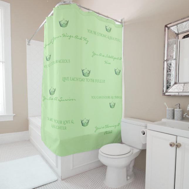 Miss America Uplifting Green Crown Shower Curtain (In Situ)