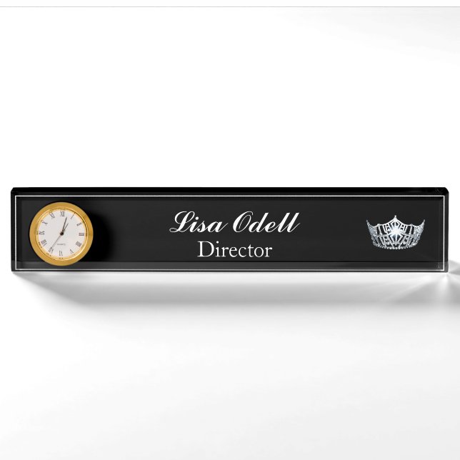 Miss Americas style Crown Clock Desk Nameplate (Front)