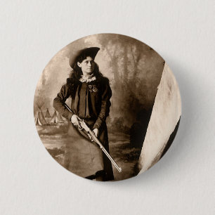Miss Annie Oakley with Gun, Vintage Photo Portrait 2 Inch Round Button