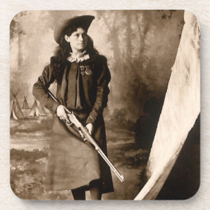 Miss Annie Oakley with Gun, Vintage Photo Portrait Coaster
