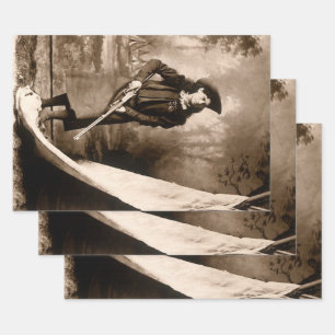 Miss Annie Oakley with Gun, Vintage Photo Portrait Wrapping Paper Sheet