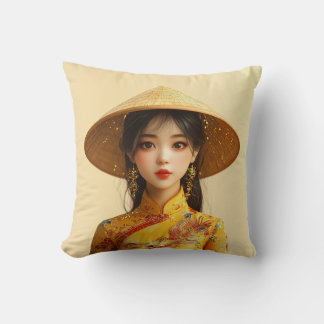 Miss Aodai Throw Pillow