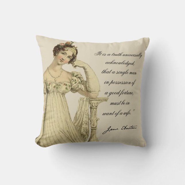 “Miss Bennet” Jane Austen quote and transcript, Throw Pillow (Front)