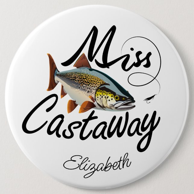 Miss Castaway Rainbow Trout  6 Inch Round Button (Front)