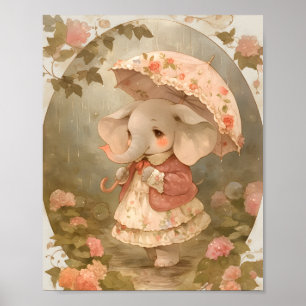  Miss Elephant in the Rain   Nursery Wall Art