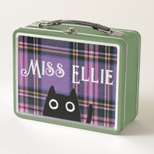 Miss Ellie and Cat Purple Plaid/Green Lunchbox