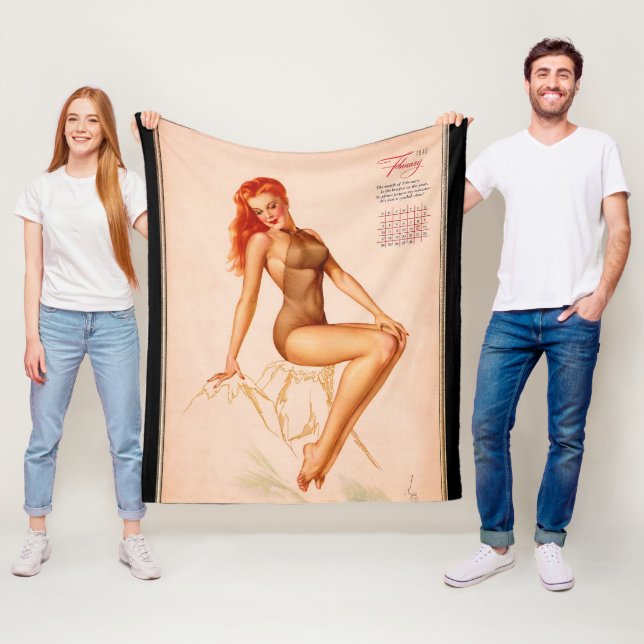 Miss February Varga Girl 1946 Pin-up Calendar Fleece Blanket (In Situ)