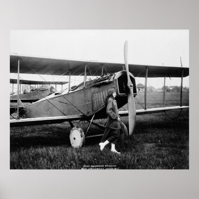Miss Katherine Stinson and her Curtiss aeroplane Poster (Front)