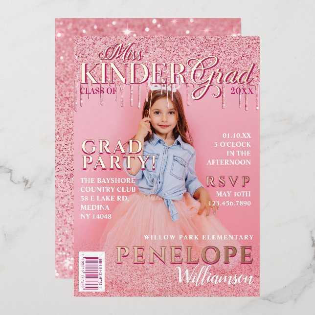 Miss Kinder Grad Pink Glitter Drip Magazine Cover  (Front/Back)