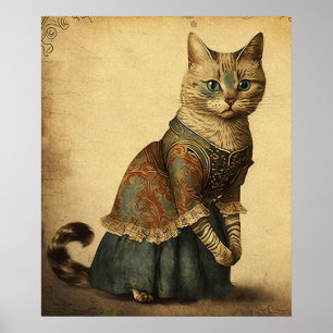 Miss Lady Cat in Vintage Dress Code Poster Print