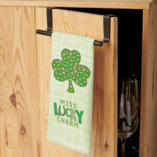 Miss Lucky Charm Shamrock St. Patrick's Day Kitchen Towel