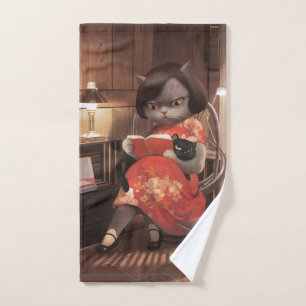 Miss Meow – Vintage Cat Reading Time Bath Towel Set