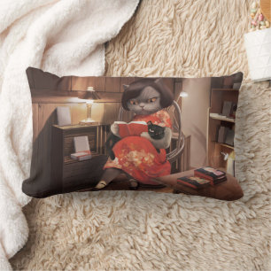 Miss Meow – Vintage Cat Reading Time Lumbar Pillow