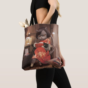 Miss Meow – Vintage Cat Reading Time Tote Bag