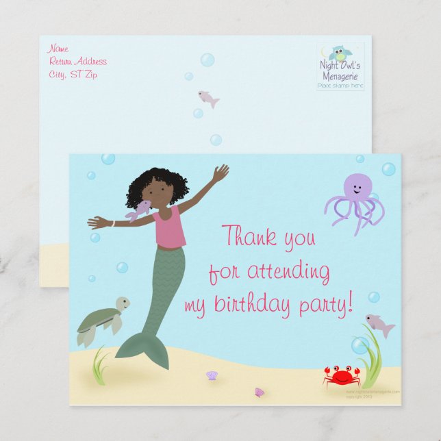 Miss Mermaid Party Thank You Postcard (Front/Back)