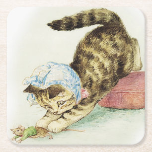 “Miss Moppet Chases a Mouse” by Beatrix Potter Square Paper Coaster