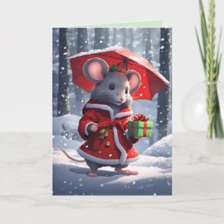 Miss Mousie Under the Umbrella  Holiday Card
