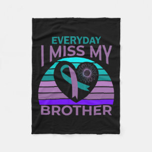 Miss My Brother Heart Ribbon Suicide Awareness Sis Fleece Blanket
