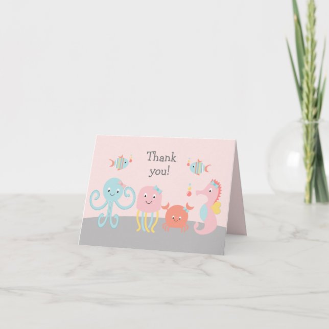 Miss Ocean Girly Sea Life Pink Thank You Card (Front)