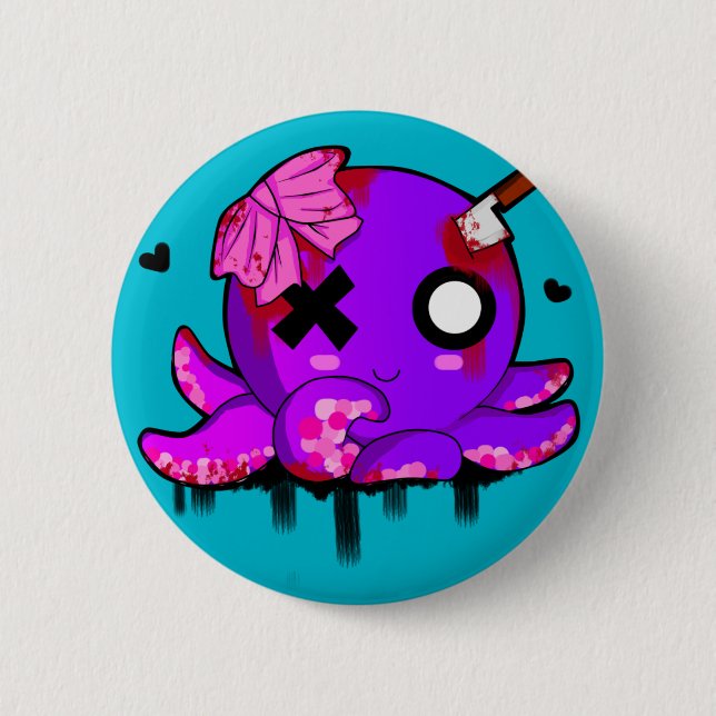 Miss Octopus 2 Inch Round Button (Front)