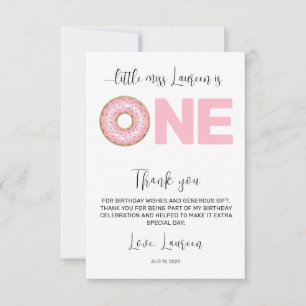 Miss Onederful  1st Birthday  Thank You Card