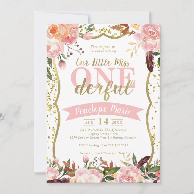 Miss ONEderful Birthday Party Invitation (Devant)