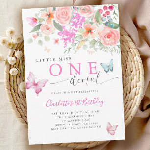 Miss Onederful Floral Butterfly 1st Birthday Invitation
