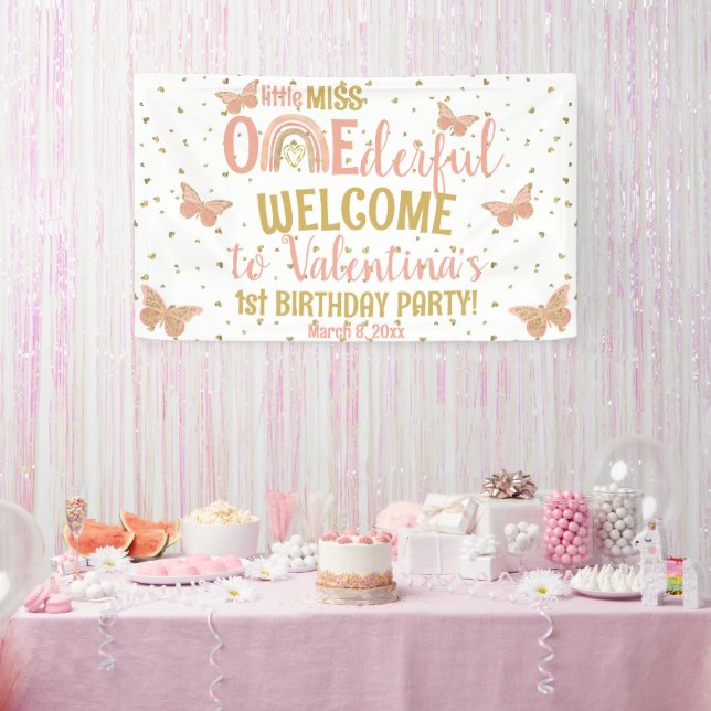 Miss Onederful Girls First Birthday Butterfly Boho Banner (Party)